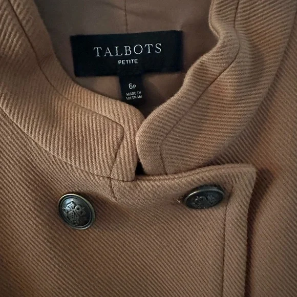 Talbots Double-Breasted Camel Pea Coat - Picture 4 of 8